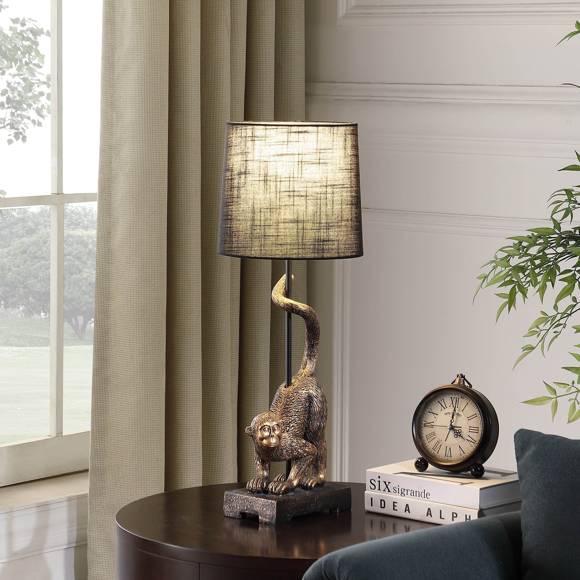 24-inch Old World Antique Bronze Capuchin Monkey Table Lamp with beige shade by HouseOfZazla on Tampa Home & Garden Store