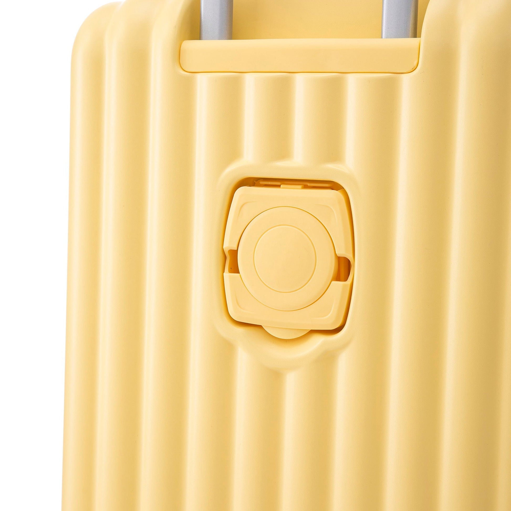 Carry-on yellow hard-shell luggage exterior with integrated latch handle on Tampa Home & Garden Store
