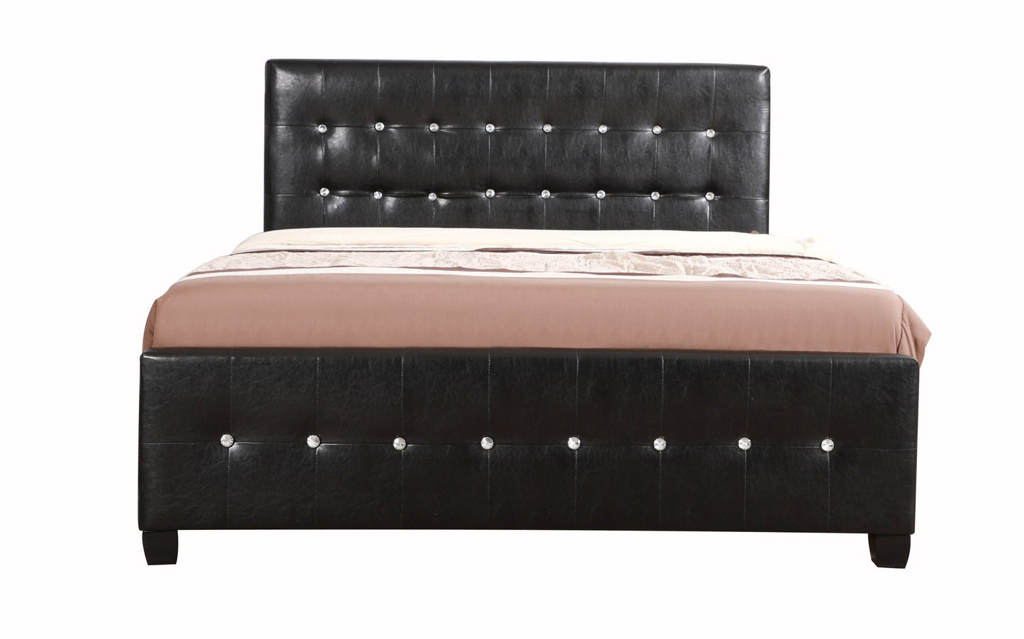 Stylish Transitional Bed by HouseOfZazla, black faux leather bed with crystal buttons on Tampa Home & Garden Store