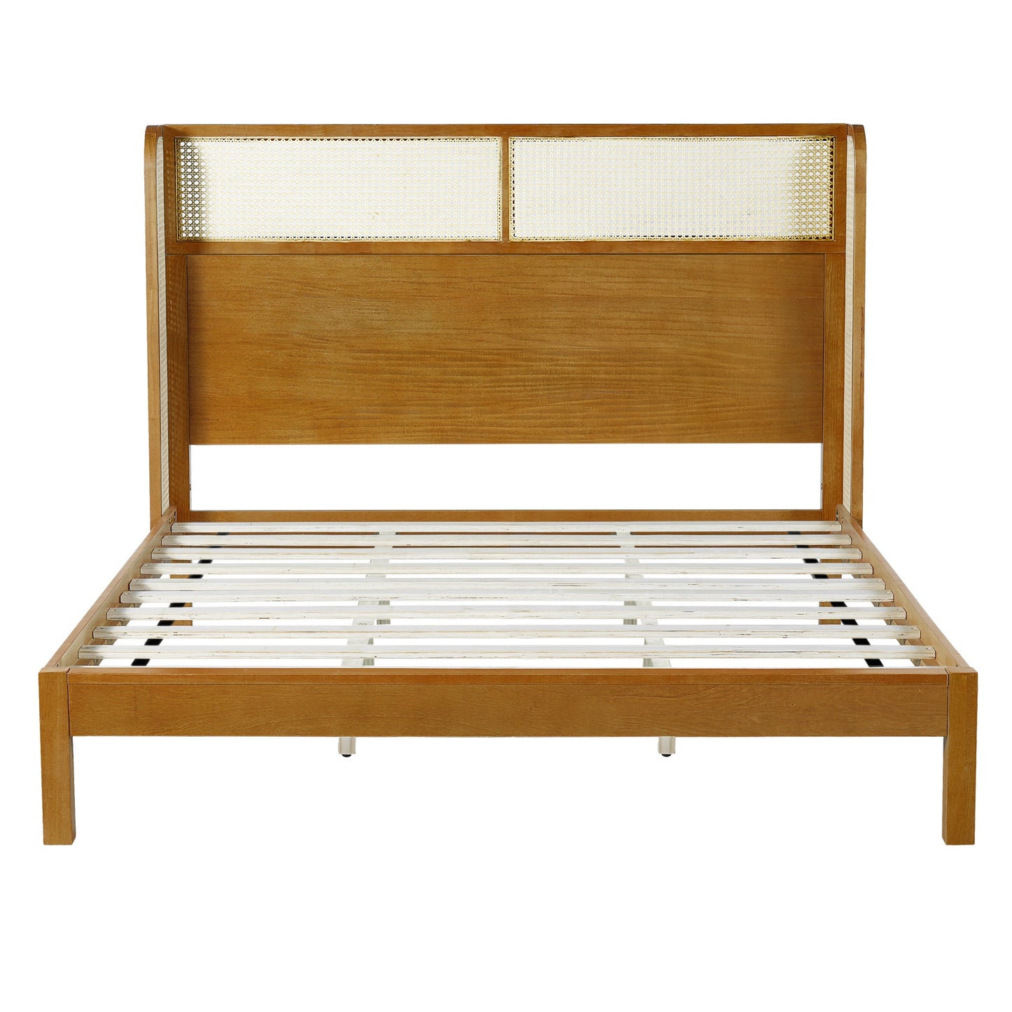 Mid Century Rubber Wood Platform Bed Frame