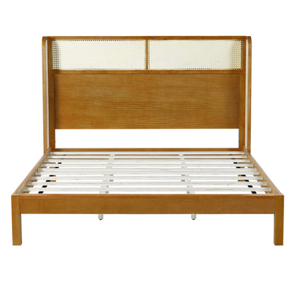 Mid Century Rubber Wood Platform Bed Frame