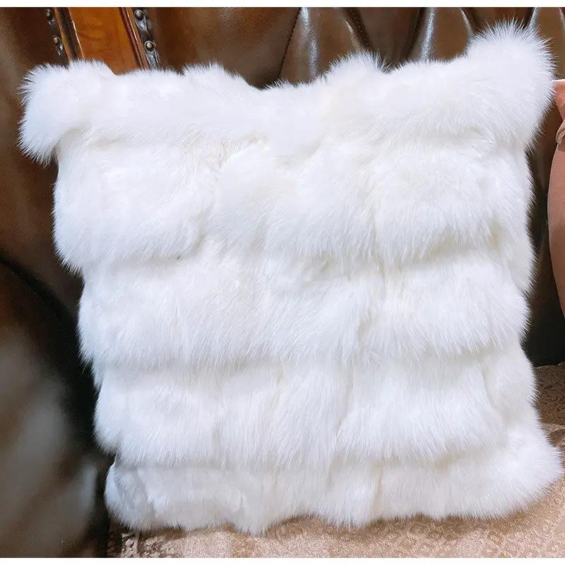 French Magnolia faux fur sofa pillow cover, white plush square cushion FLIPSTYLEZLLC on Tampa Home & Garden Store