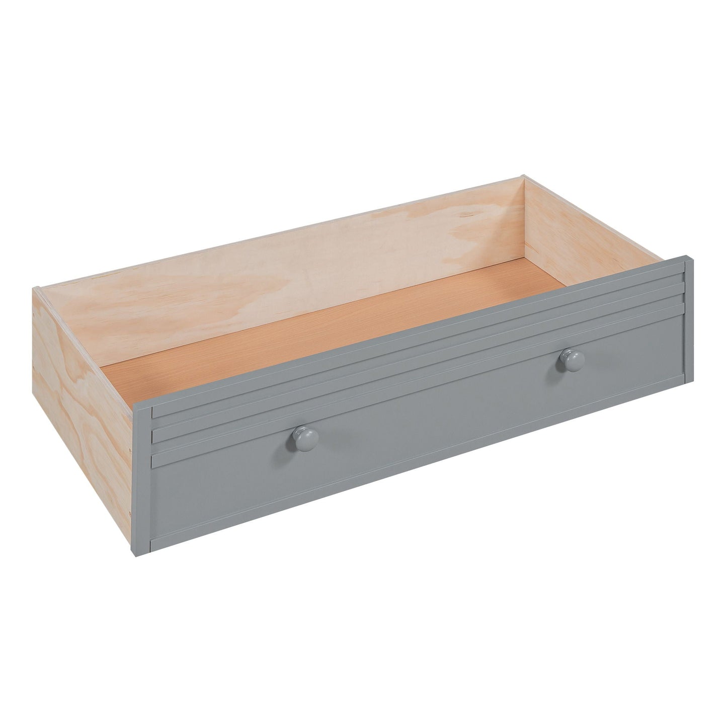 Bunk bed with storage drawers in gray finish and light wood interior, HouseOfZazla on Tampa Home & Garden Store