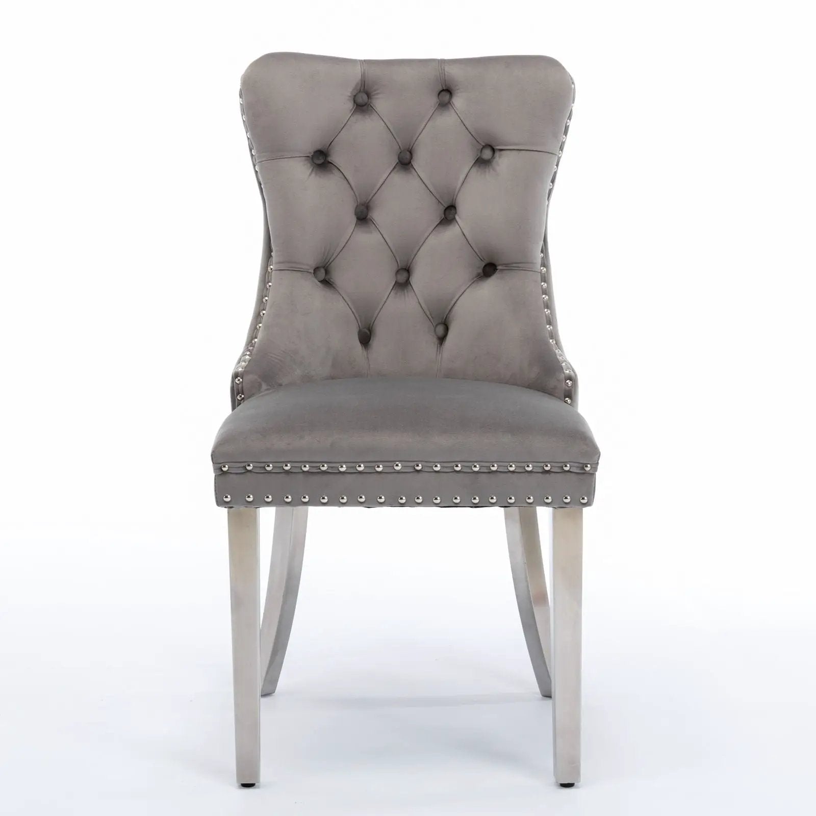 Nikki Contemporary Upholstered Dining Chair grey tufted back with nailhead trim on Tampa Home & Garden Store