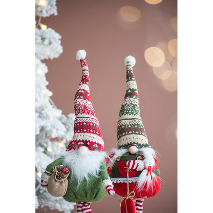 Set of 2 fabric standing holiday gnomes with red and green knit hats and beards on Tampa Home & Garden Store
