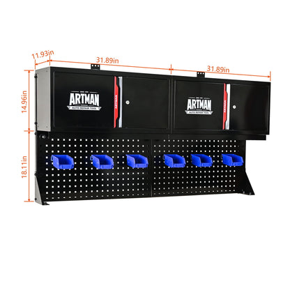 Wall mounted double door cabinet with tool rack and hooks, black with red accents ARTMAN on Tampa Home & Garden Store