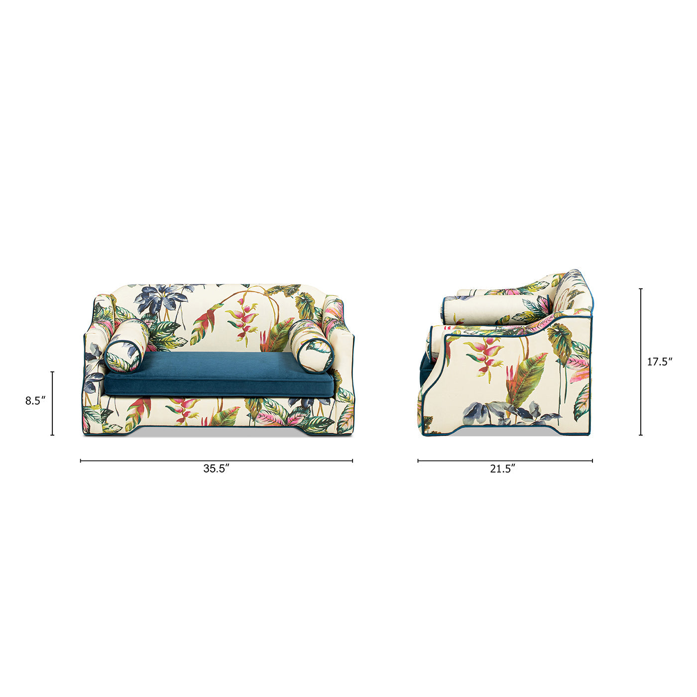 Paloma 35.5" Dog Sofa Bed, Medium tropical floral print with blue cushion by HouseOfZazla on Tampa Home & Garden Store