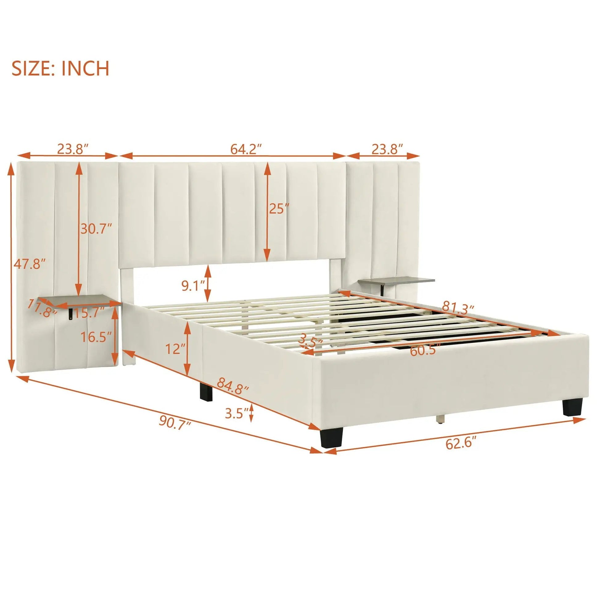 Upholstered platform bed with big headboard in white by Unique Piece Furniture on Tampa Home & Garden Store
