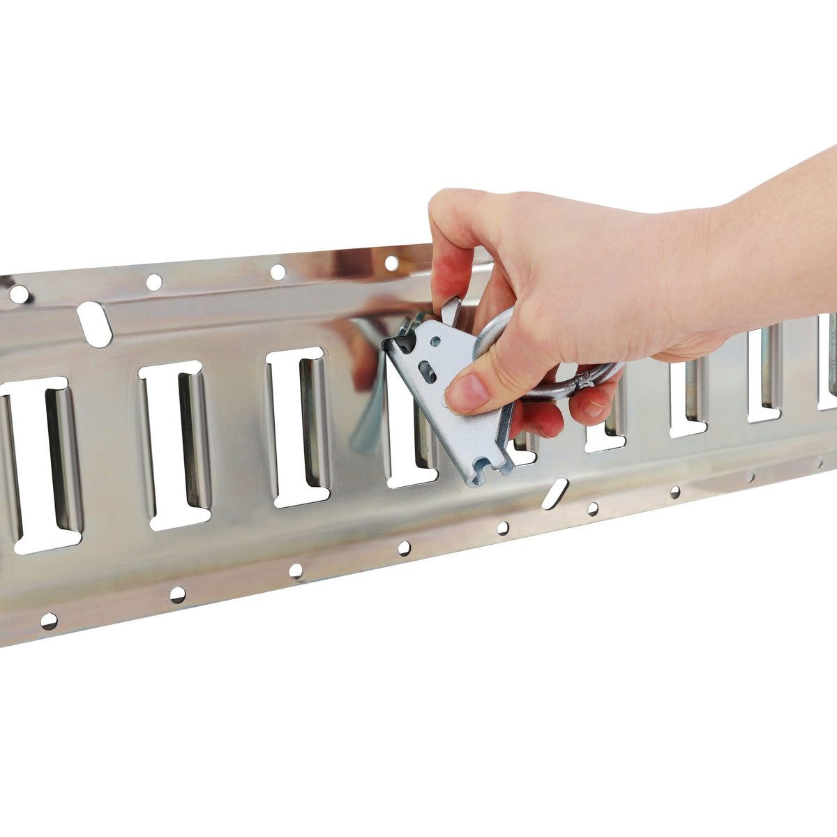 Universal E-Track Tie-Down Rail Kit galvanized steel rail with hand attaching hardware on Tampa Home & Garden Store