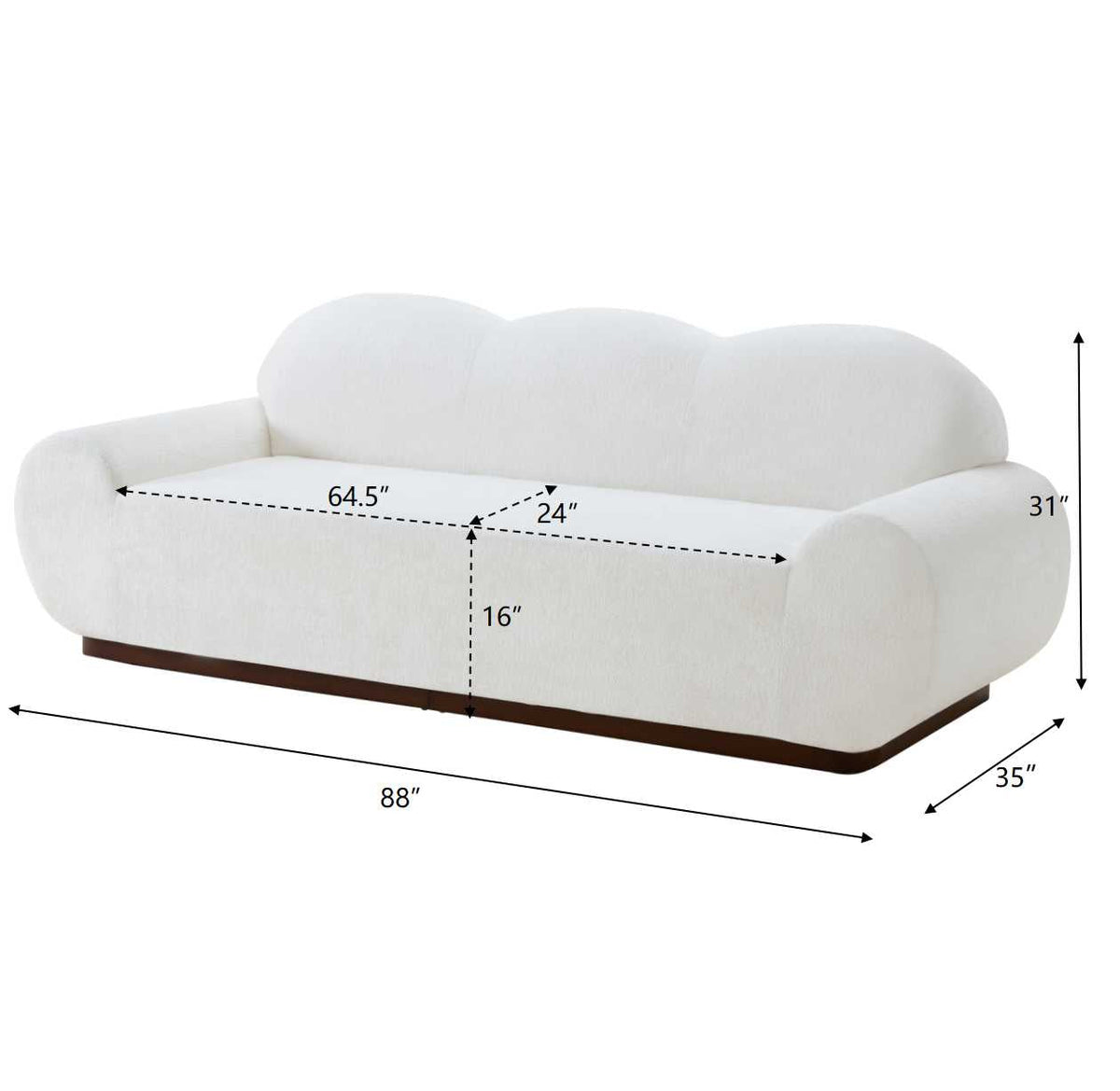 The Cloud Curved 3 Seater Chenille Sofa In Snow