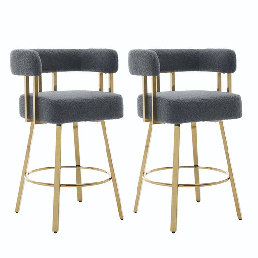 Decorative upholstered side chair set of 2 with gray boucle fabric and gold metal legs on Tampa Home & Garden Store