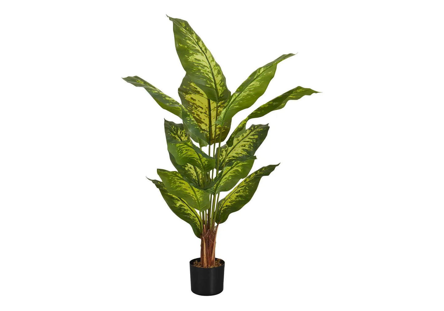 Artificial indoor plant, 47-inch tall, variegated green-yellow leaves in a black pot on Tampa Home & Garden Store