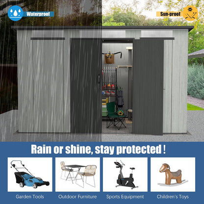 6x11FT outdoor resin storage shed HouseOfZazla with gray panels and sliding doors on Tampa Home & Garden Store