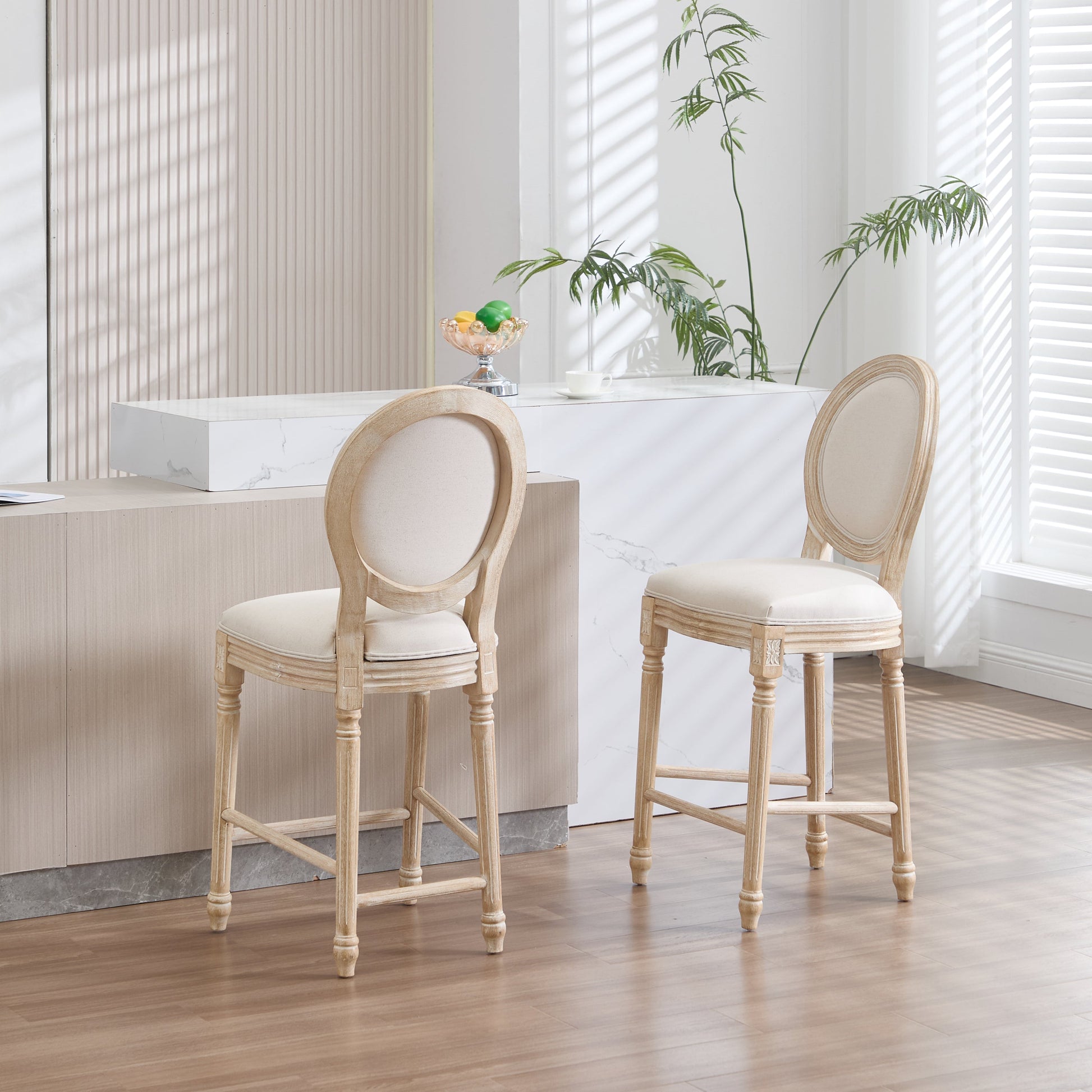 French Country 26'' Height Bar Chairs, set of 2 with wood frames and upholstered seats on Tampa Home & Garden Store
