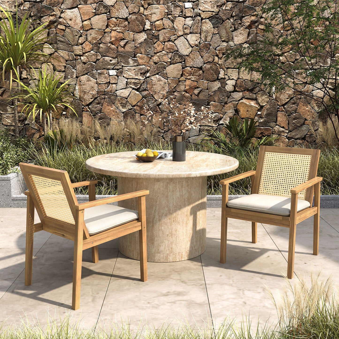 Preston Outdoor Dining Chair With Teak and Beige