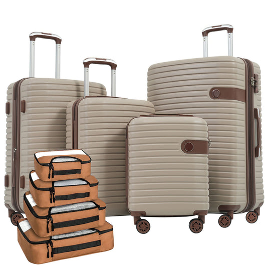 4 Piece Luggage Set hard shell beige suitcases with brown trim and packing cubes HouseOfZazla on Tampa Home & Garden Store