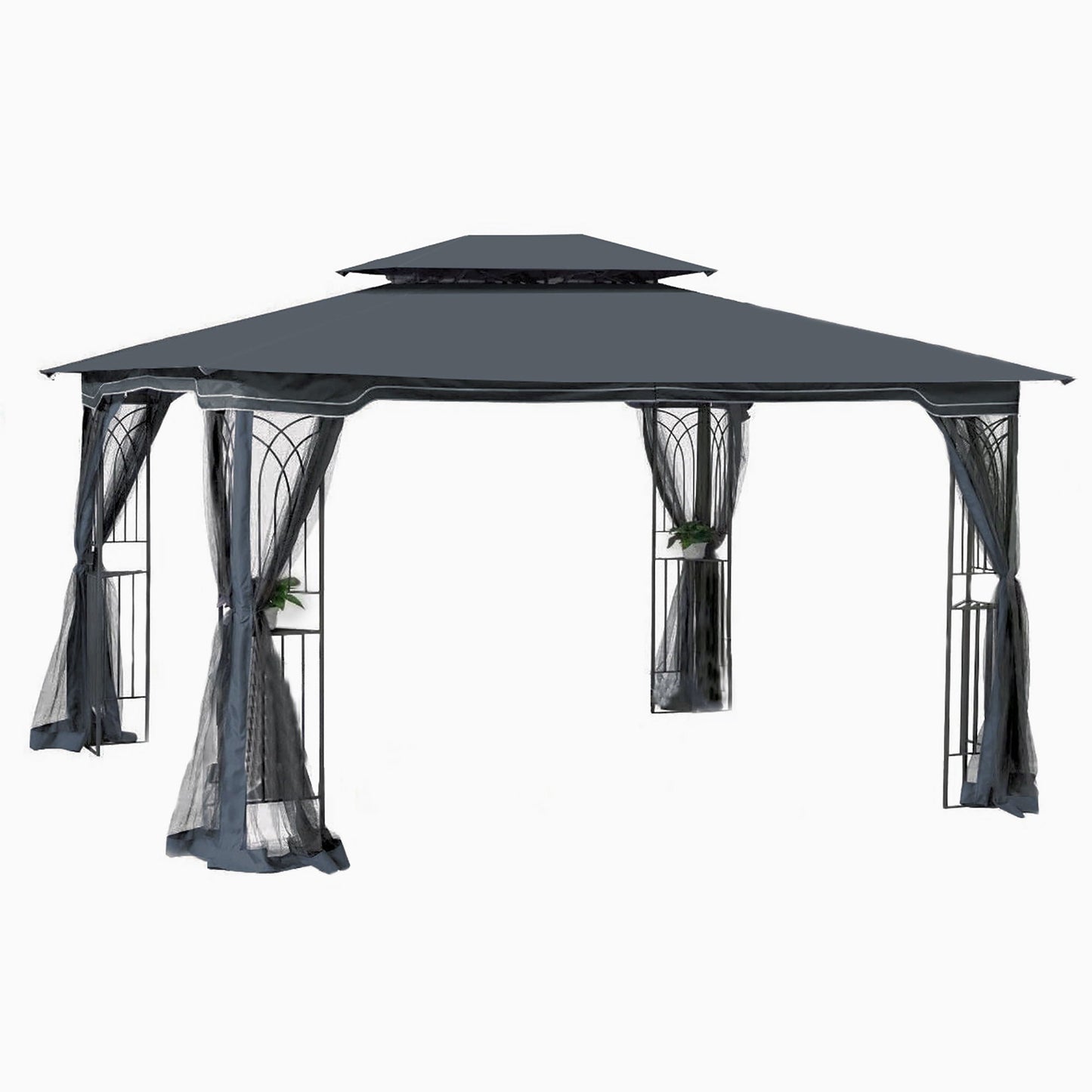 Patio gazebo tent by HouseOfZazla with ventilated double roof and mosquito net, gray canopy on Tampa Home & Garden Store