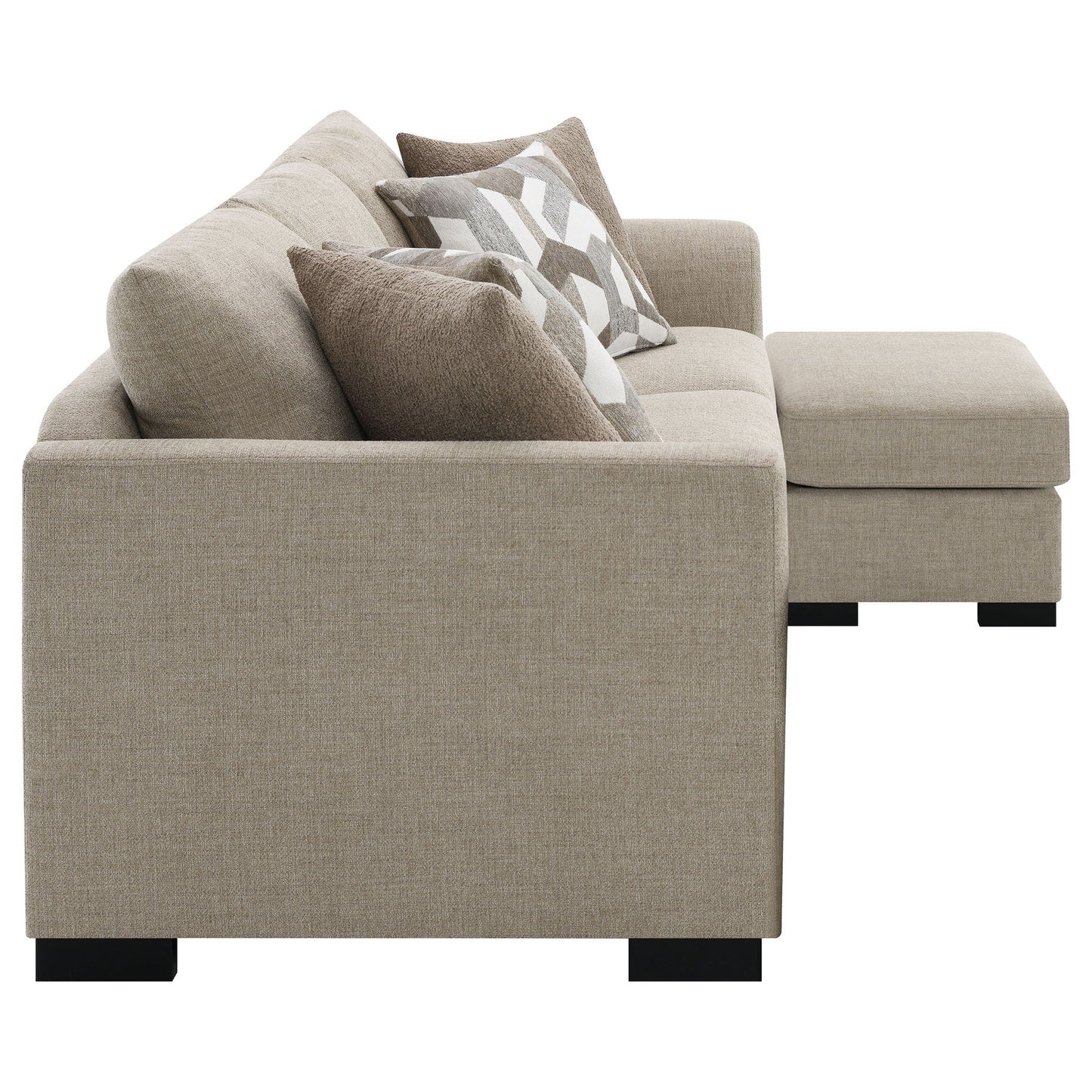 HouseOfZazla Pacheco Sleeper Sectional Chaise Sofa in taupe fabric with geometric pillows on Tampa Home & Garden Store