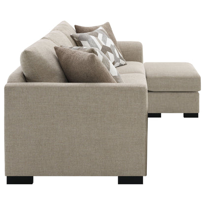 HouseOfZazla Pacheco Sleeper Sectional Chaise Sofa in taupe fabric with geometric pillows on Tampa Home & Garden Store