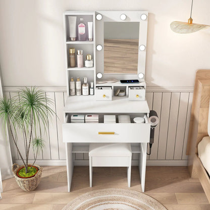 Vanity Table with Mirror and Hairdryer Holder