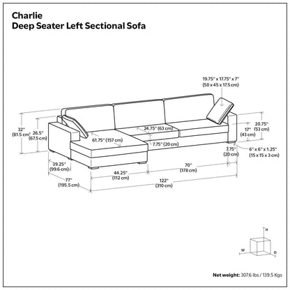 Charlie Upholstered Deep Seater Sectional Sofa