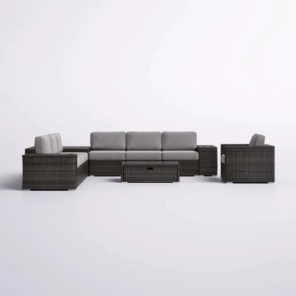 Modern patio rattan 4-piece outdoor set with cushions, dark brown wicker, gray cushions on Tampa Home & Garden Store
