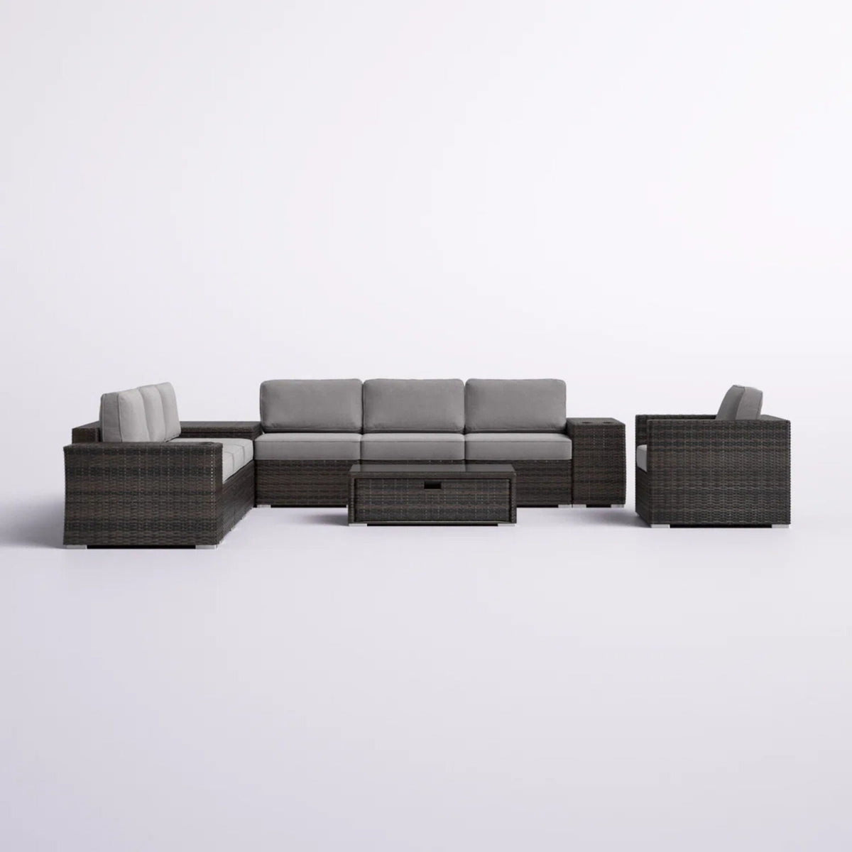 HouseOfZazla modern patio rattan 2-piece sectional set with gray cushions, dark wicker on Tampa Home & Garden Store