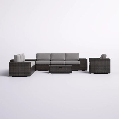 HouseOfZazla modern patio rattan 2-piece sectional set with gray cushions, dark wicker on Tampa Home & Garden Store