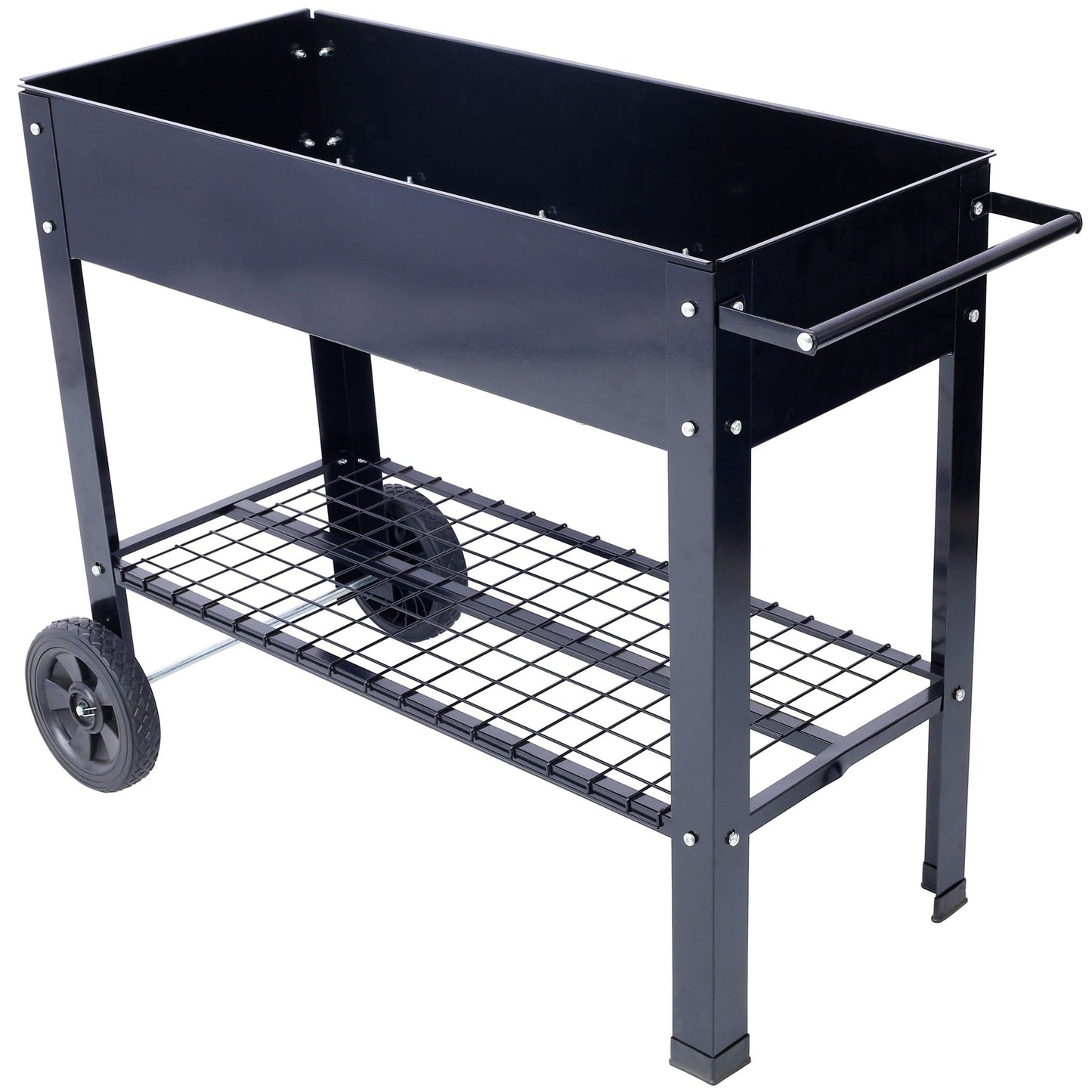 HouseOfZazla elevated wheeled metal planter bed on black powder-coated steel frame on Tampa Home & Garden Store