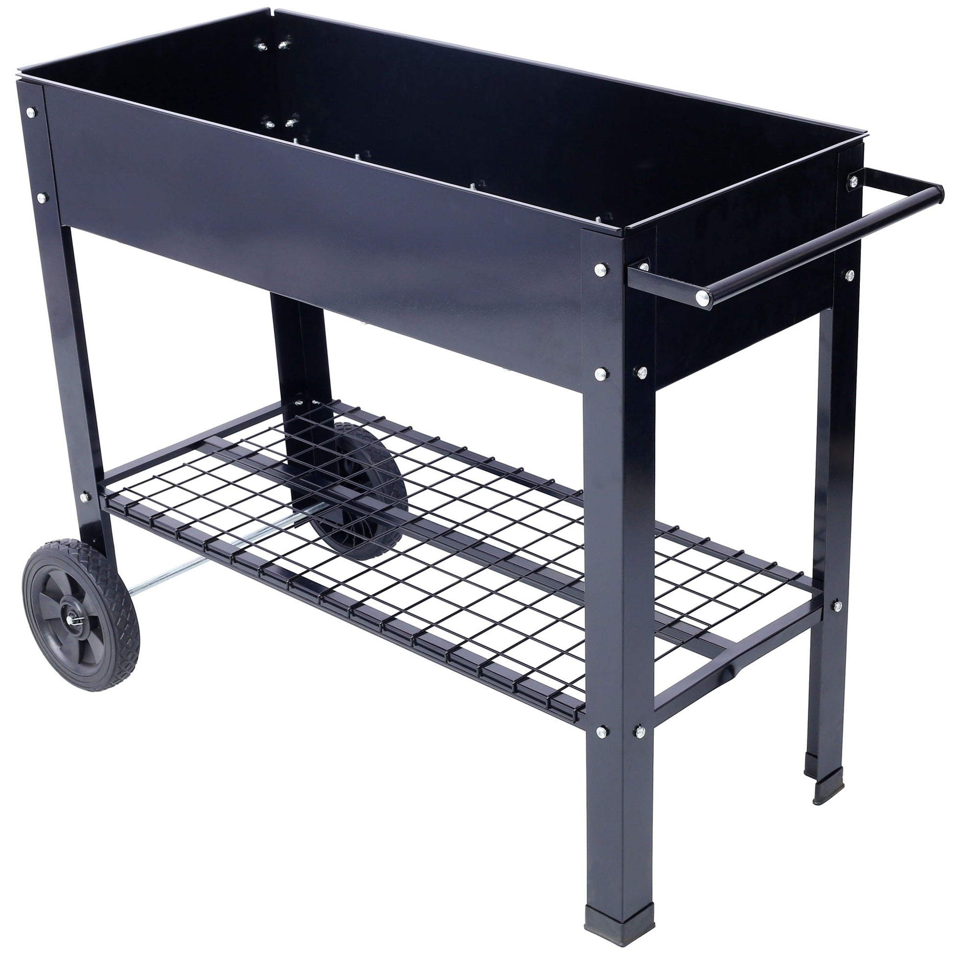 HouseOfZazla elevated wheeled metal planter bed on black powder-coated steel frame on Tampa Home & Garden Store