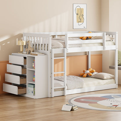 Solid Pine Bunk Bed with Drawers and Shelves