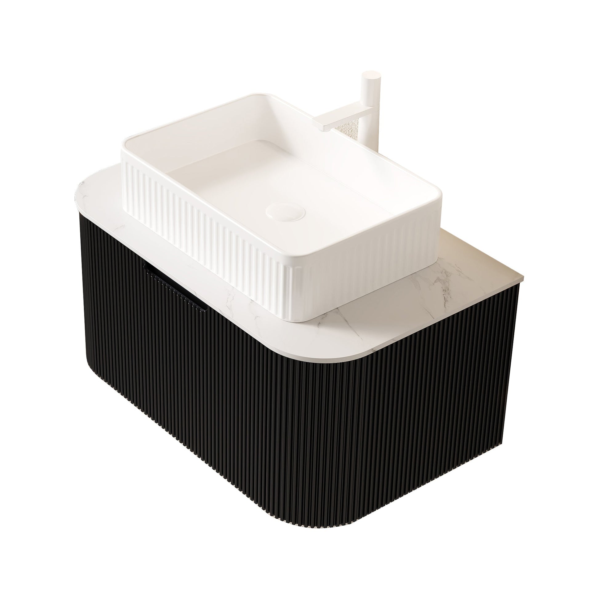 DINA 30-inch bathroom vanity and sink by HouseOfZazla, white sink with black ribbed base on Tampa Home & Garden Store
