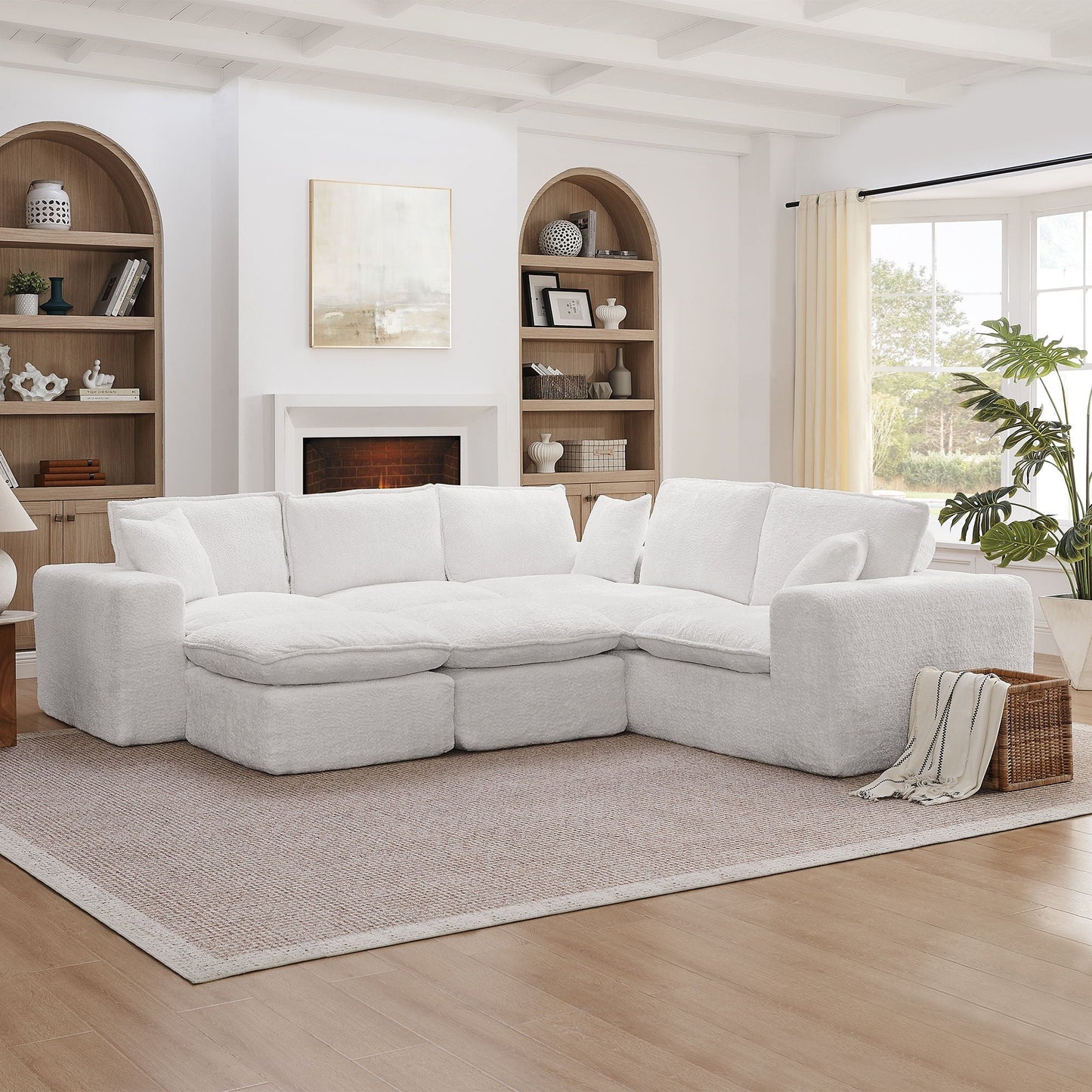Sectional Sofa With Moveable Ottoman, light gray fabric, 3-piece set by HouseOfZazla on Tampa Home & Garden Store