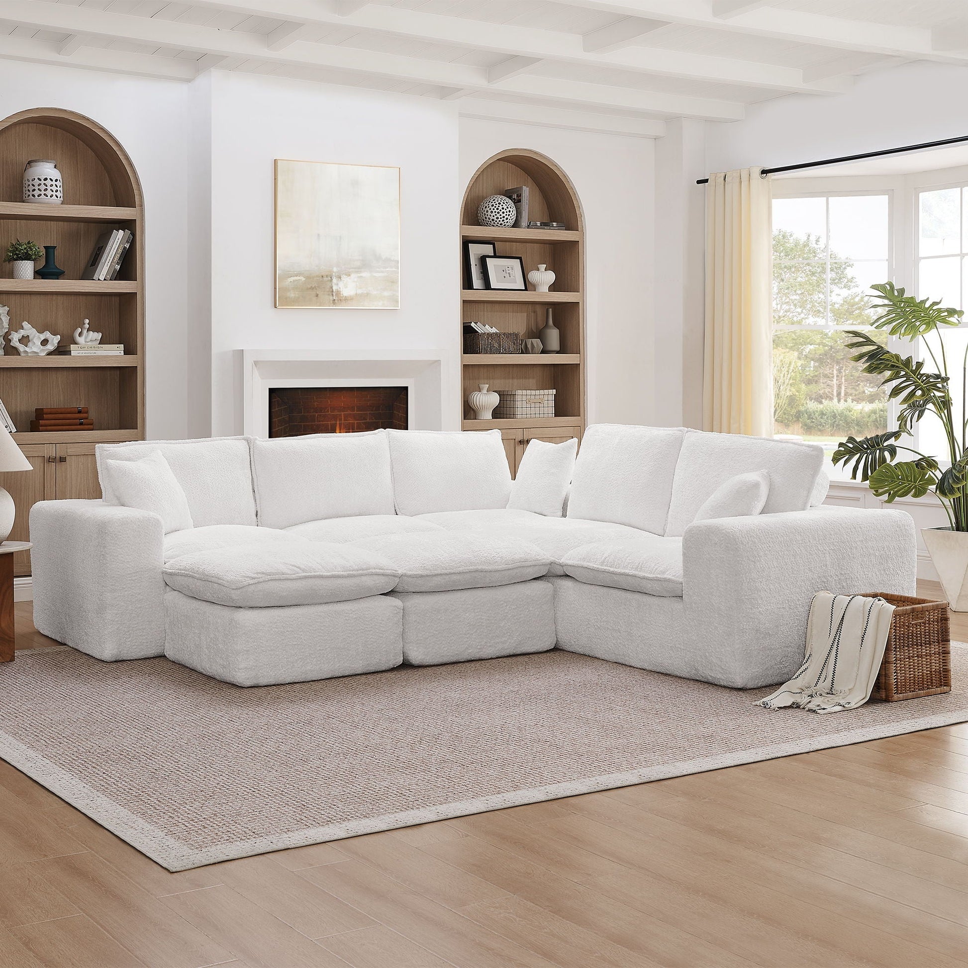 Sectional Sofa With Moveable Ottoman, light gray fabric, 3-piece set by HouseOfZazla on Tampa Home & Garden Store