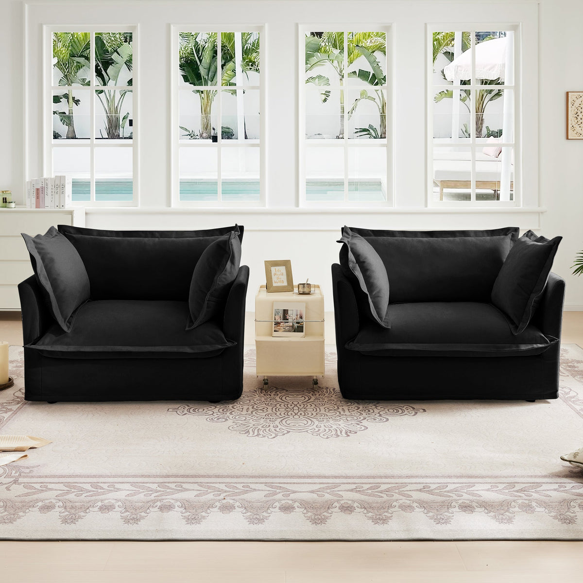 Set of 2 slipcovered armchairs, black fabric, HouseOfZazla on Tampa Home & Garden Store