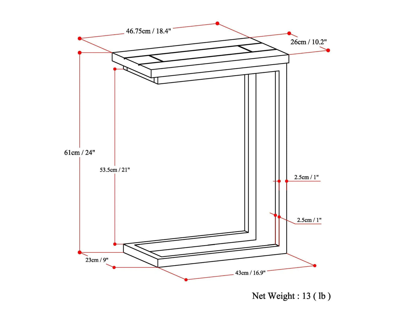 Skyler C Shaped Side Table for Living Room