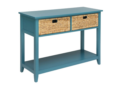 Flavius console table in teal with two woven basket drawers by HouseOfZazla on Tampa Home & Garden Store