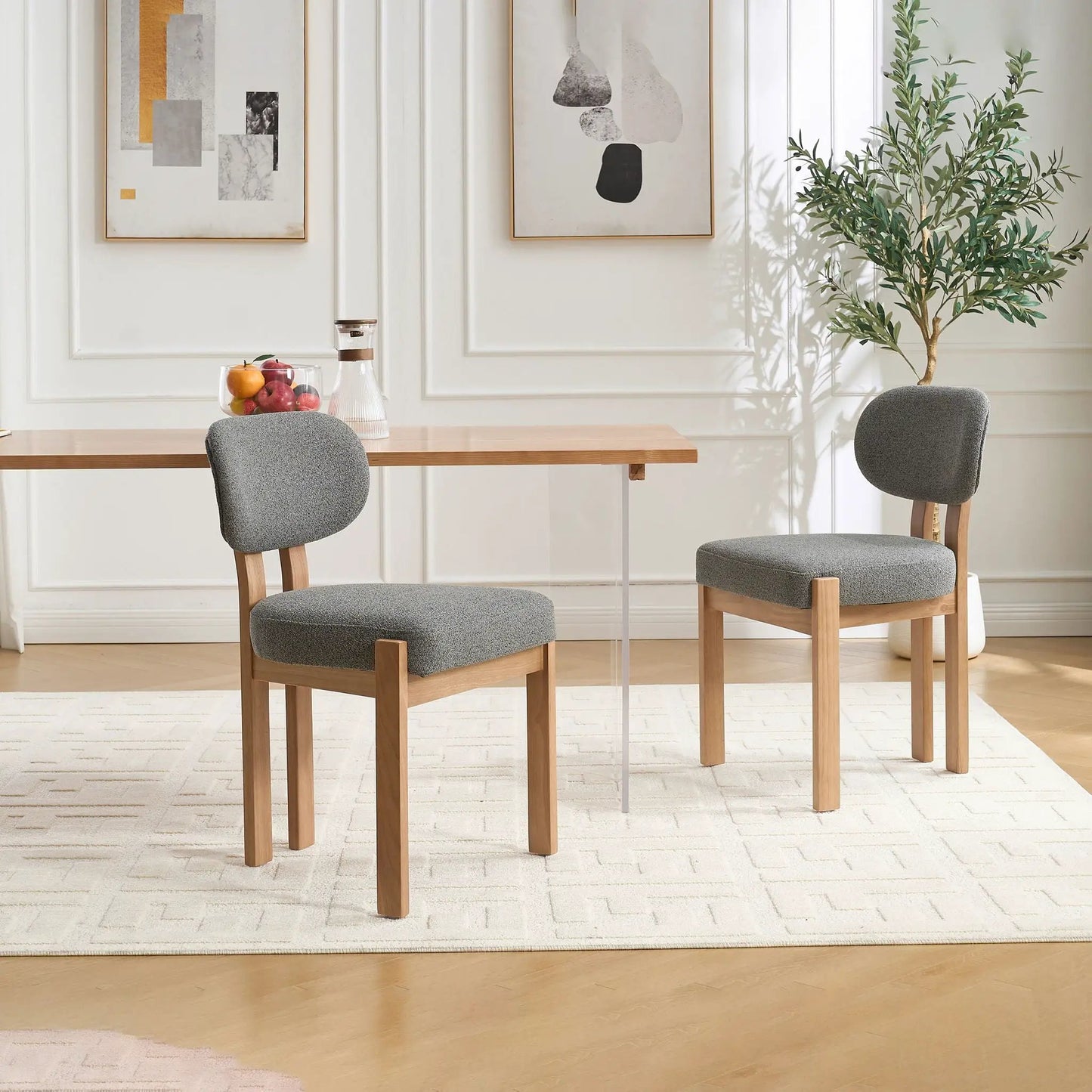 Dining chairs set of 2 with ergonomic backrest, adjustable feet, gray fabric upholstery and wood legs on Tampa Home & Garden Store