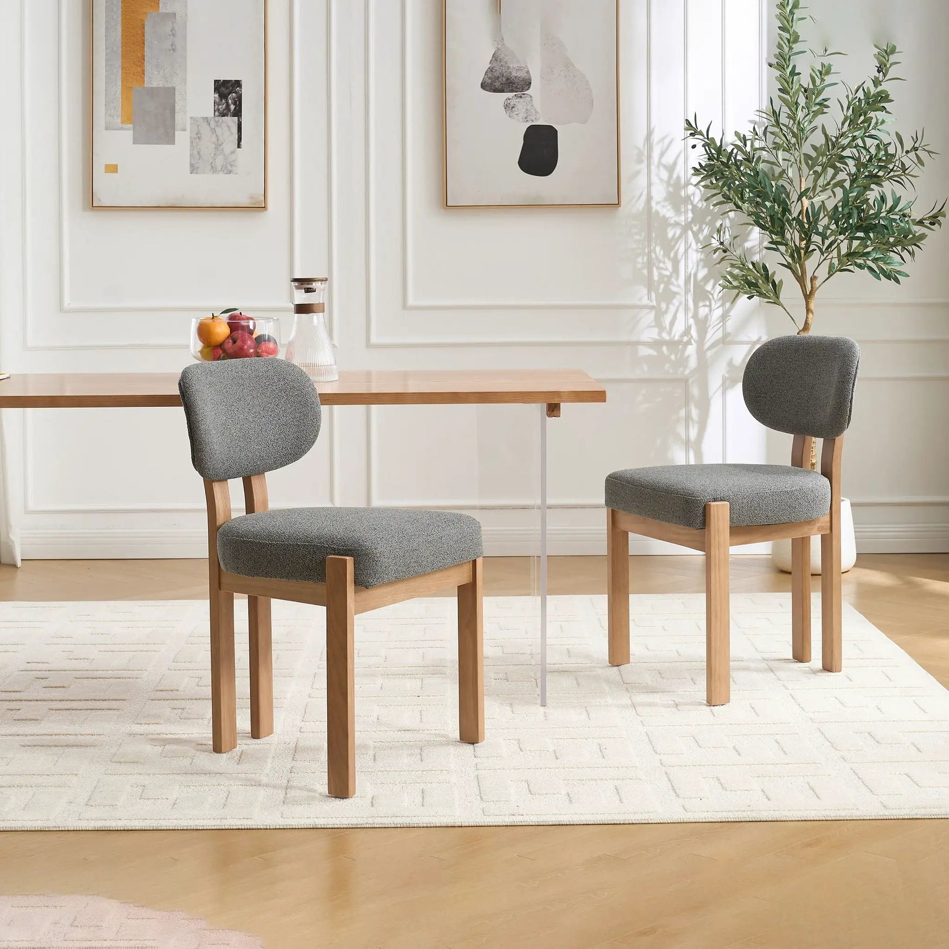 Dining chairs set of 2 with ergonomic backrest, adjustable feet, gray fabric upholstery and wood legs on Tampa Home & Garden Store