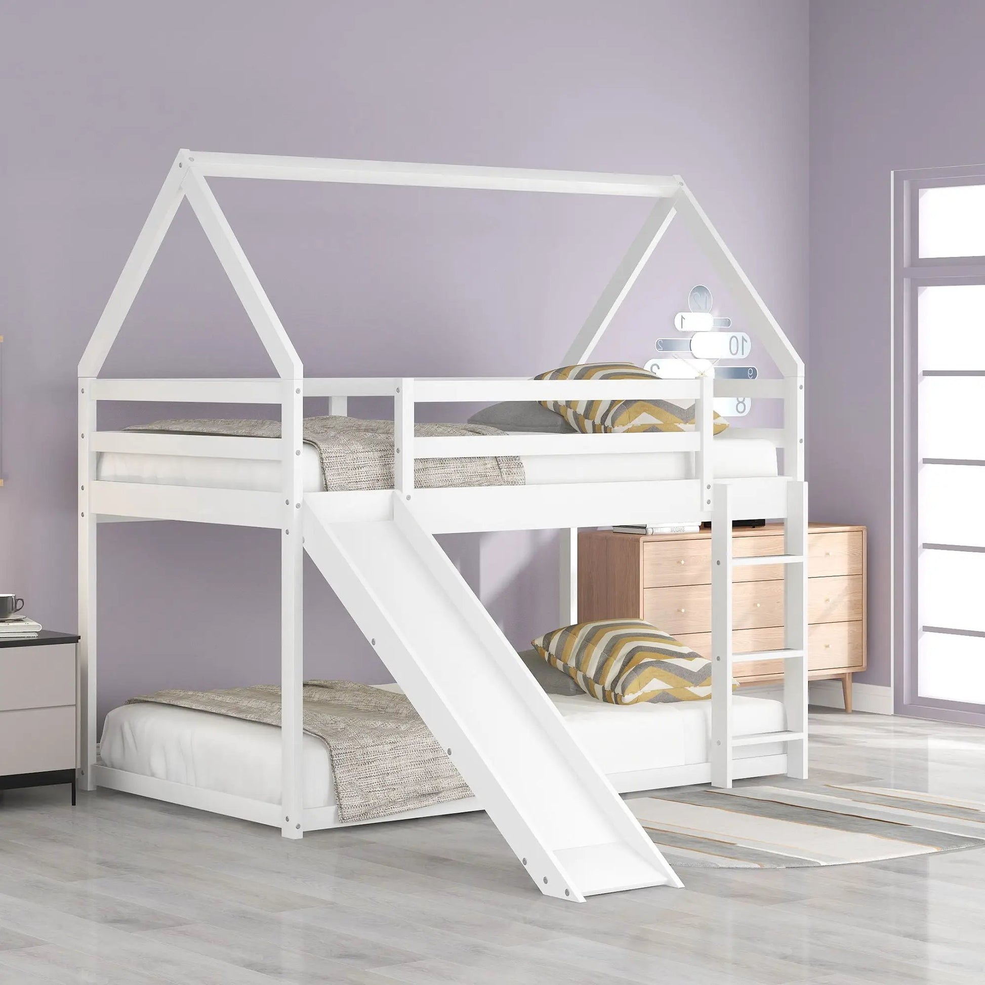 House Shape Bunk Bed with Slide and Ladder, white finish, Unique Piece Furniture on Tampa Home & Garden Store