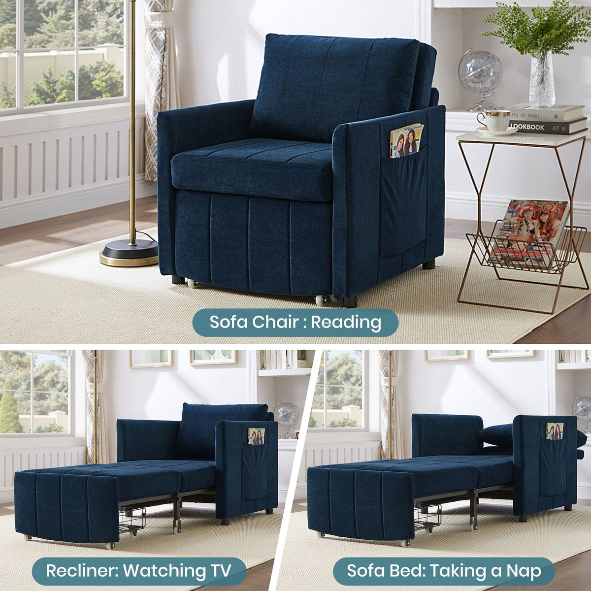 Convertible Sleeper Sofa and Storage Pockets