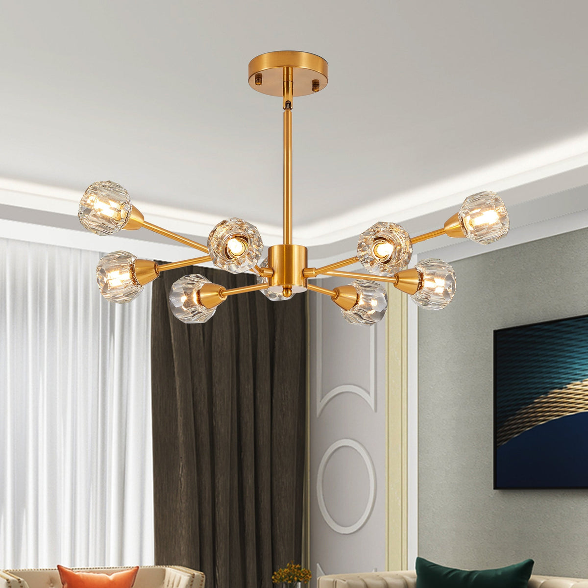 28in Modern Crystal Chandelier with 9 Lights in Golden Finish by HouseOfZazla on Tampa Home & Garden Store