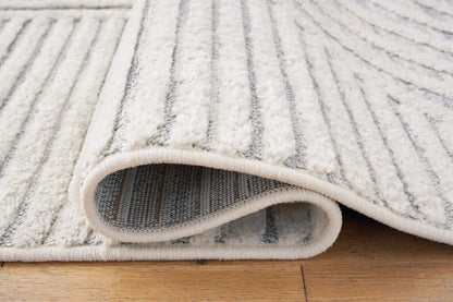 Lambworth Area Rug ivory cream with gray striped pattern, plush textured pile on Tampa Home & Garden Store