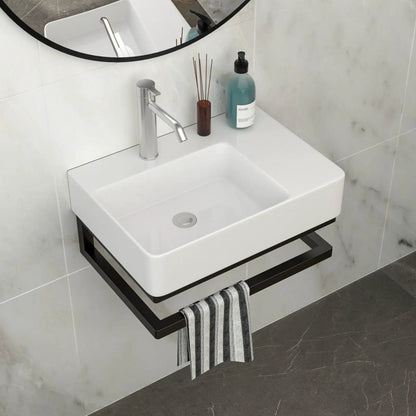 Wall Mount Sink Towel Bar Faucet Hole White