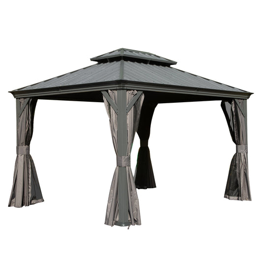 Gazebo 11x13 ft outdoor with galvanized steel double roof by HouseOfZazla, gray on Tampa Home & Garden Store