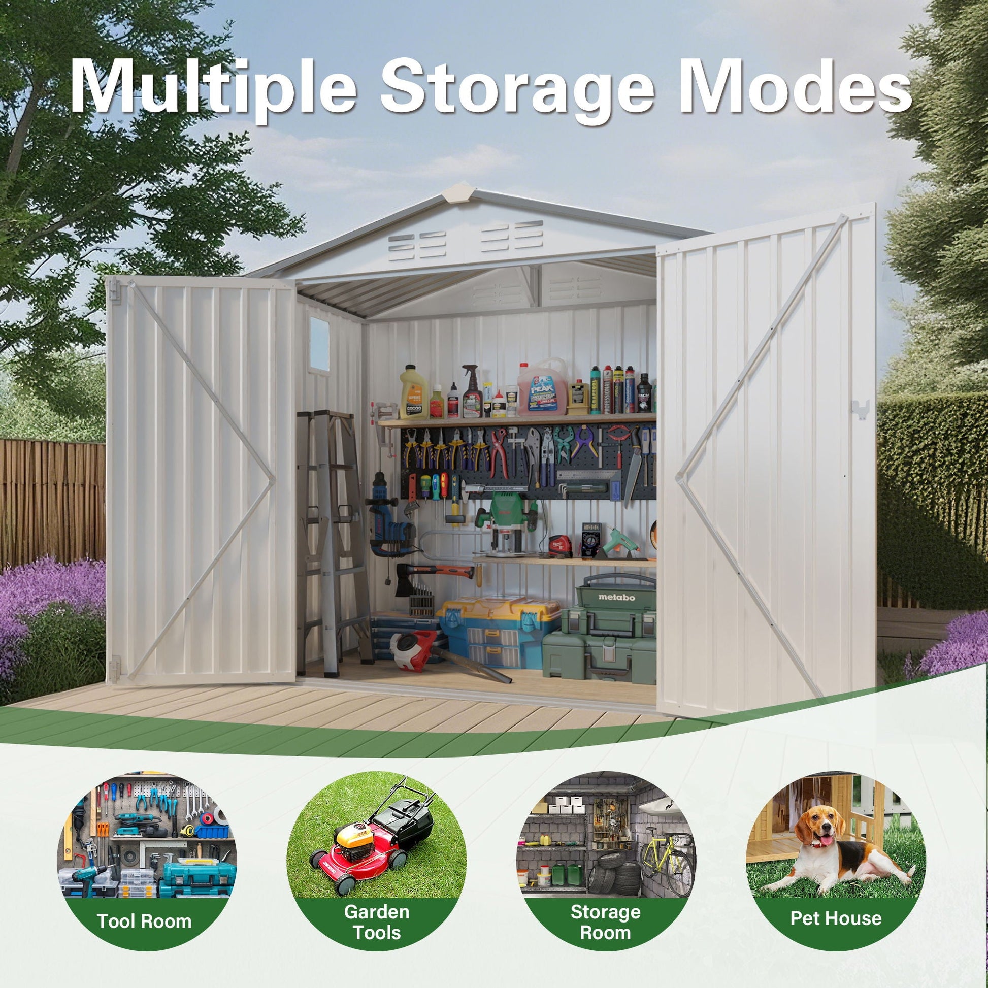 Garden Tool Shed metal storage shed by HouseOfZazla with peaked roof and lockable door on Tampa Home & Garden Store