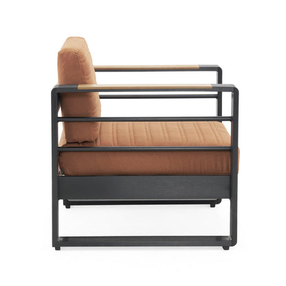Giovanna Club Chair outdoor arm chair with aluminum frame and brown cushion by HouseOfZazla on Tampa Home & Garden Store