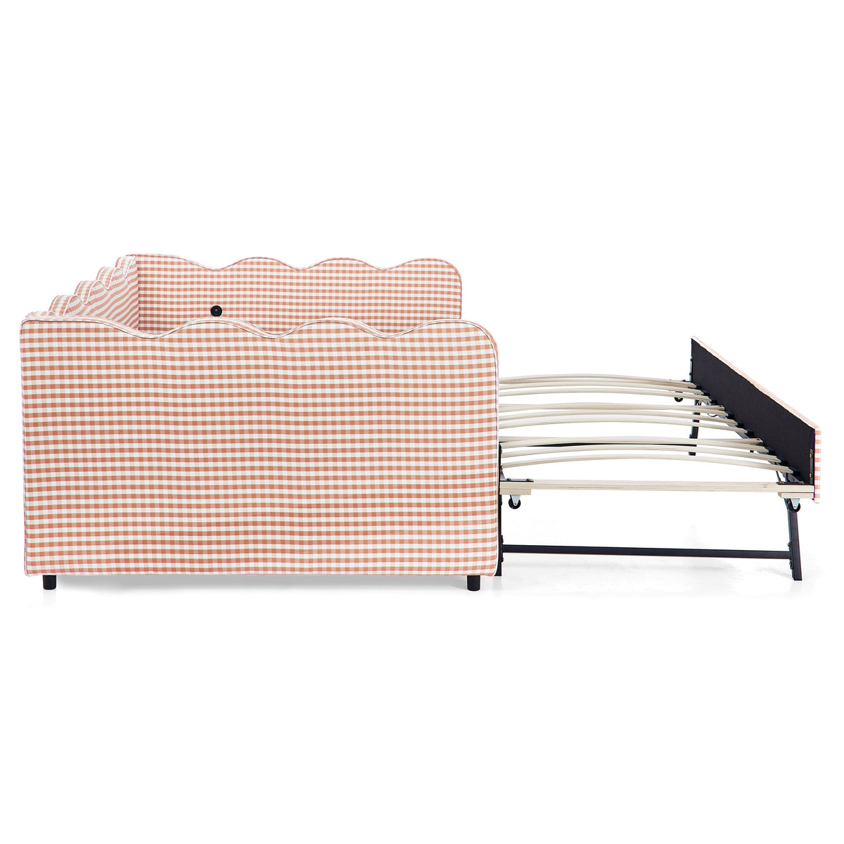 Full Size Cozy Gingham Daybed with Twin Trundle in orange gingham fabric by HouseOfZazla on Tampa Home & Garden Store