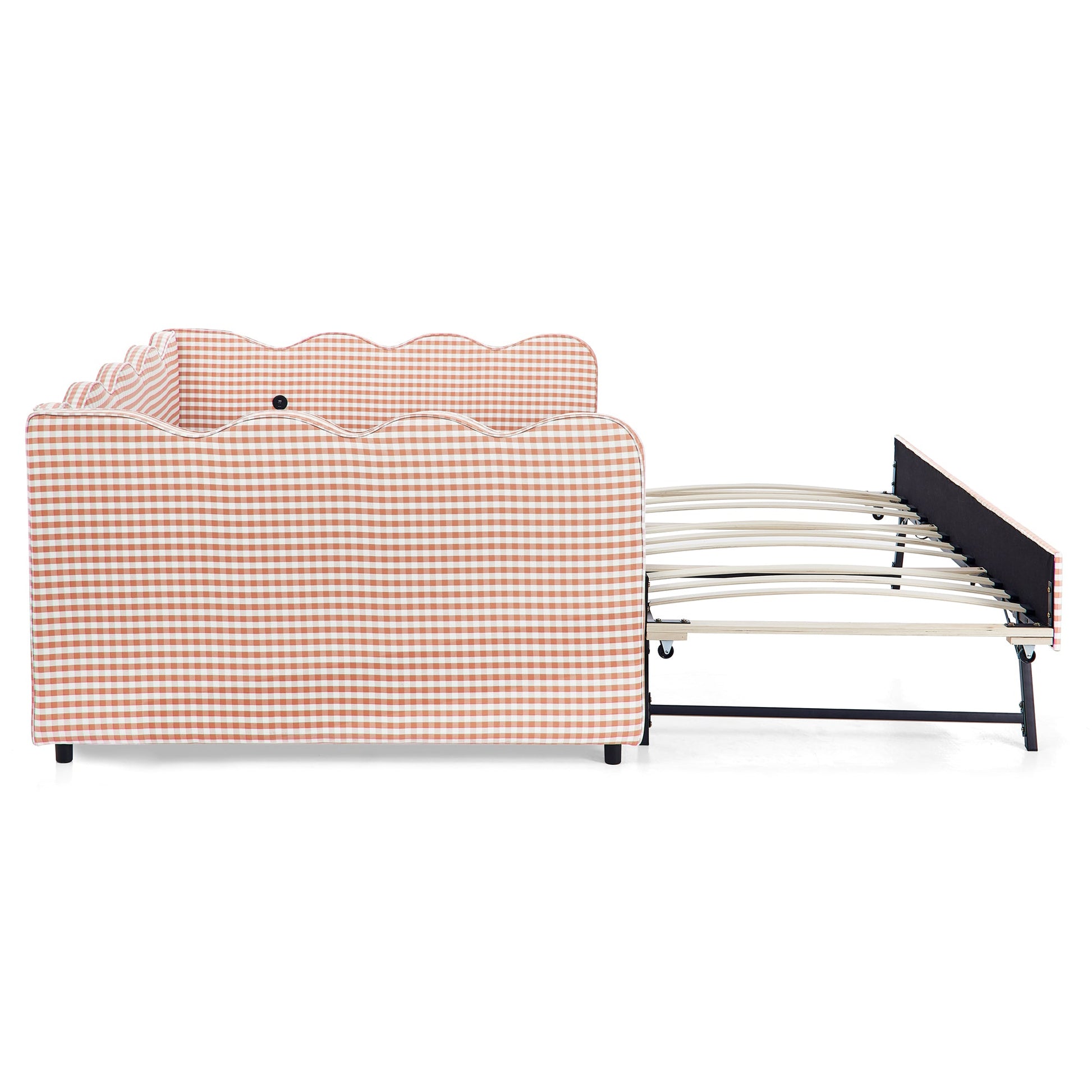 Full Size Cozy Gingham Daybed with Twin Trundle in orange gingham fabric by HouseOfZazla on Tampa Home & Garden Store