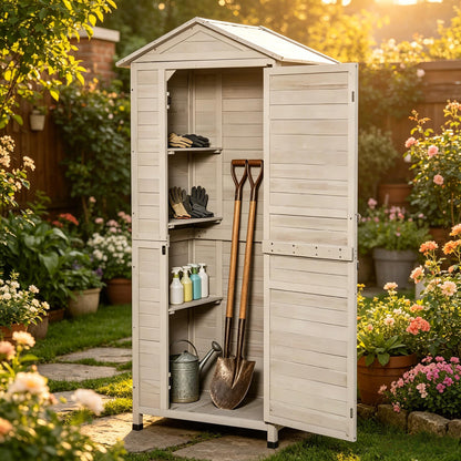 an Outdoor Storage Shed With Tilted Tin Roof
